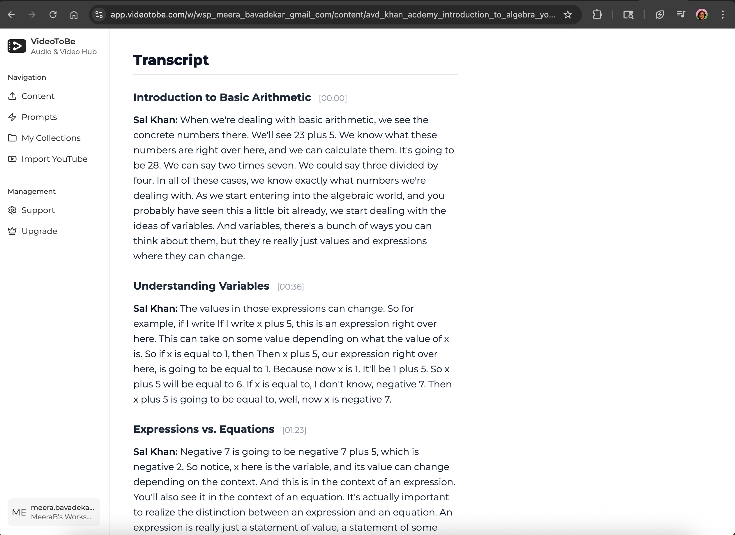 Edit your transcript directly in VideoToBe